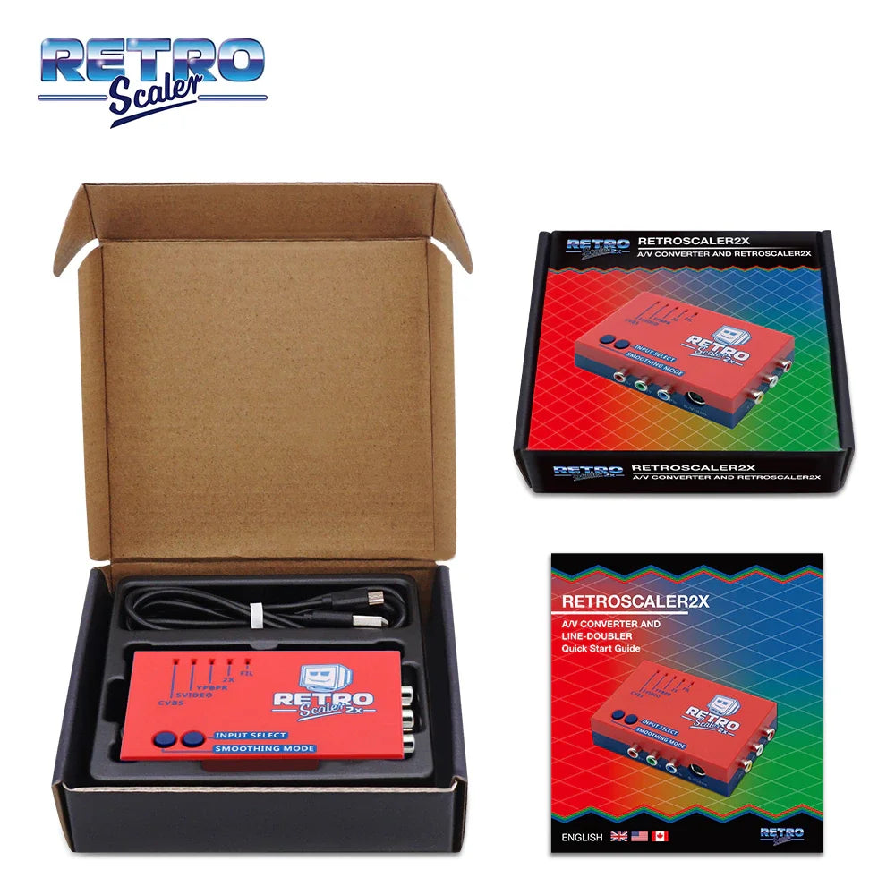 RetroScaler2x AV zu HDMI-kompatibler Konverter und Line-Doubler für Retro-Spielekonsolen PS2 N64 NES Dreamcast Saturn MD1 MD2