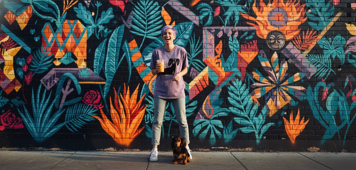 Oversize Vintage T-Shirt | "acid-wash" Baumwolle mit Dackel-Motiv | Statement Piece - NVTS Solutions