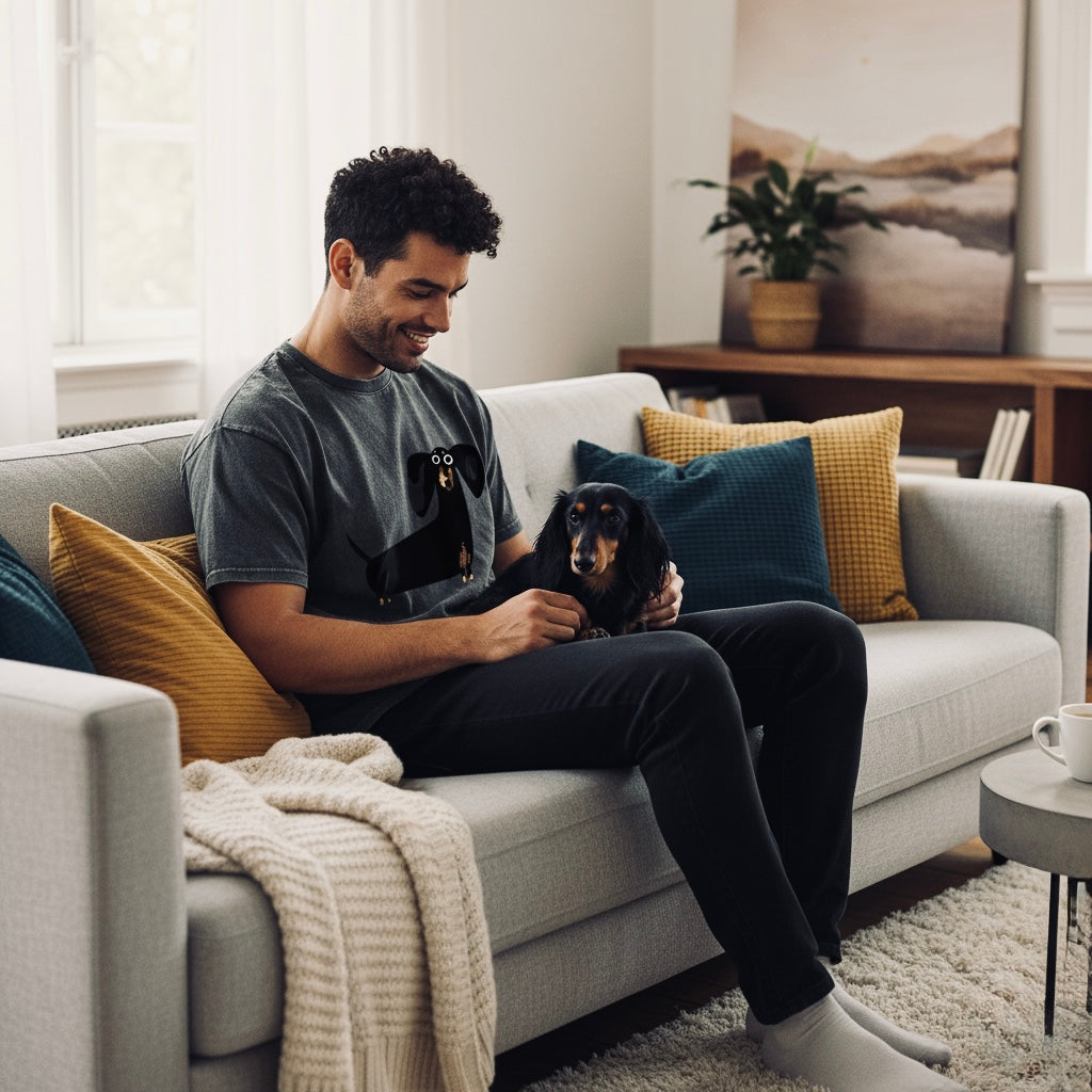 Oversize Vintage T-Shirt | "acid-wash" Baumwolle mit Dackel-Motiv | Statement Piece - NVTS Solutions