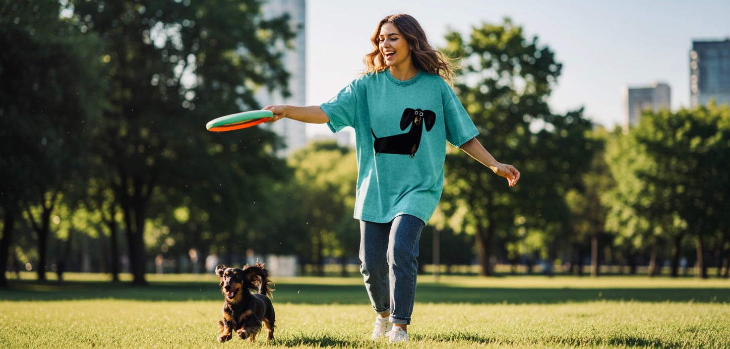 Oversize Vintage T-Shirt | "acid-wash" Baumwolle mit Dackel-Motiv | Statement Piece - NVTS Solutions
