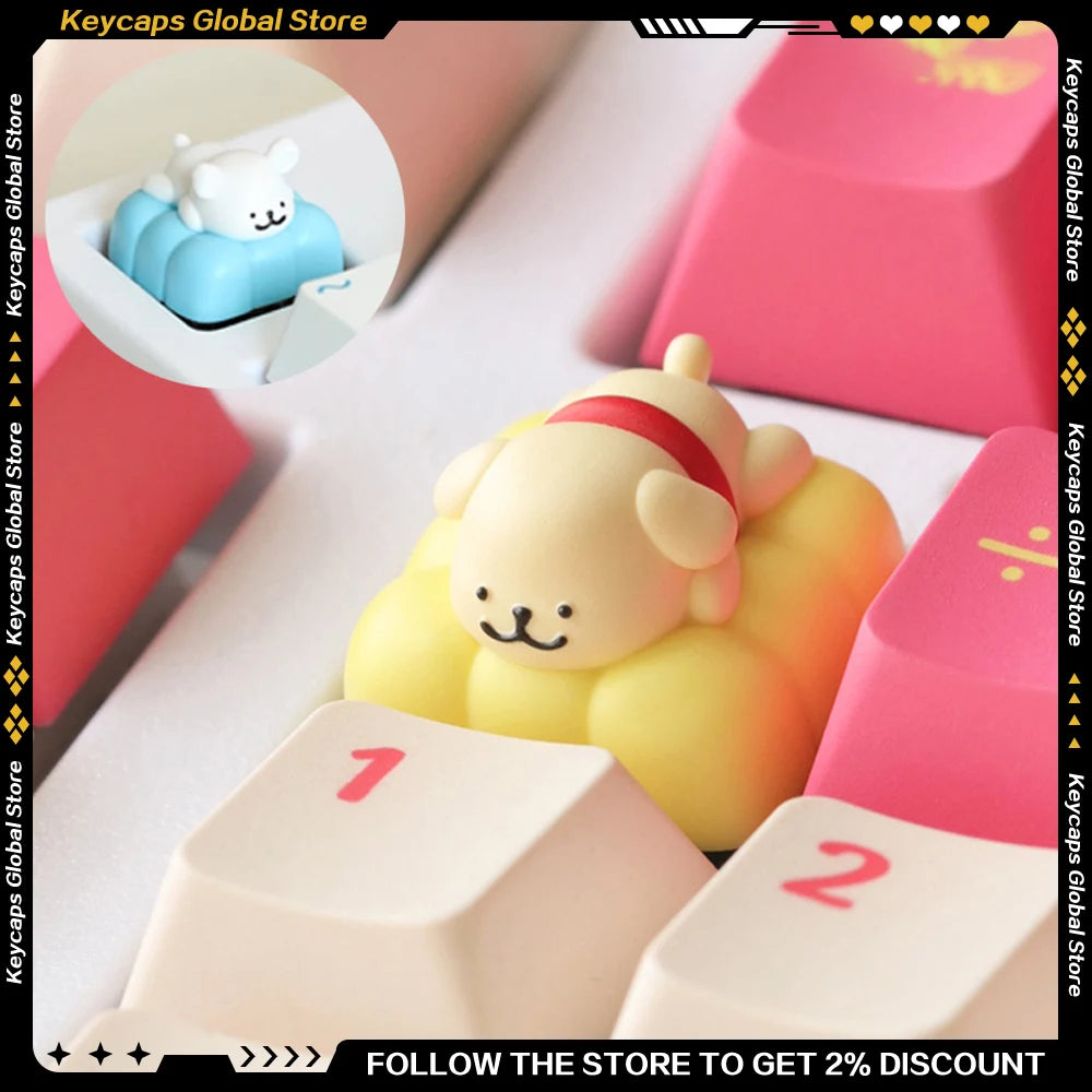 Malteser Hund Tastenkappe aus Kunstharz, niedlich, 3D-handgefertigt, personalisierbar, Kawaii-Handwerker-Tastenkappe für mechanische Tastatur, Gaming-Zubehör