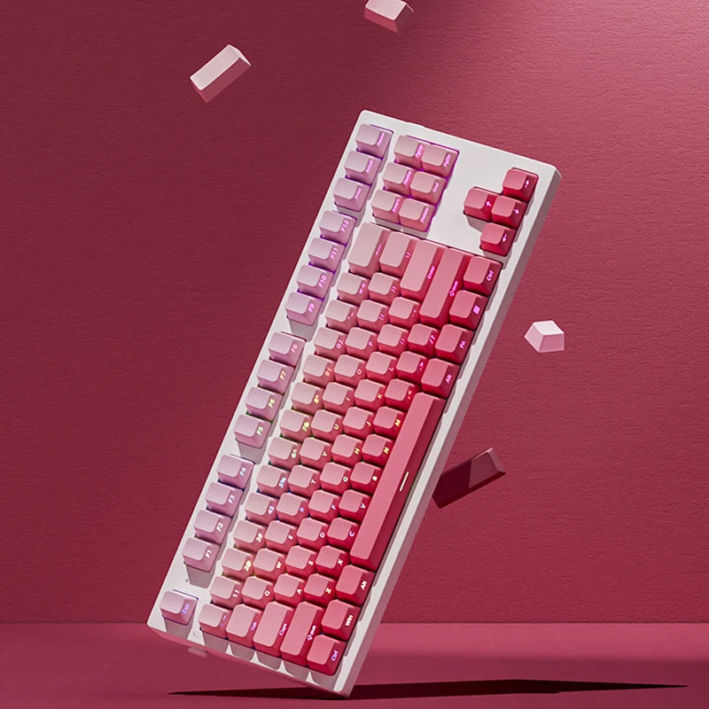 135 Tasten Double Shot Shine Through Tastenkappen Erdbeerrosa Seitendruck PBT Tastenkappen Kirschprofil für MX Switches Gaming-Tastatur
