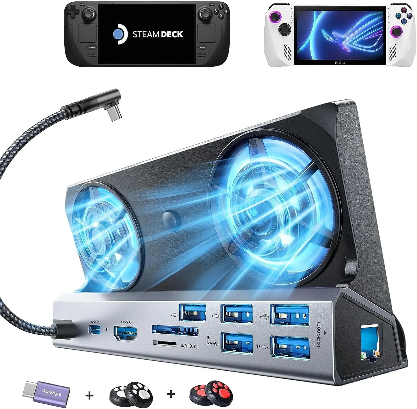 13-in-1-Legion-Go-Dockingstation, Legion-Go-Dock-Hub mit 5 USB, Dual-Lüfter, HDMI 4K bei 60 Hz, 100 W Aufladung für Legion Go