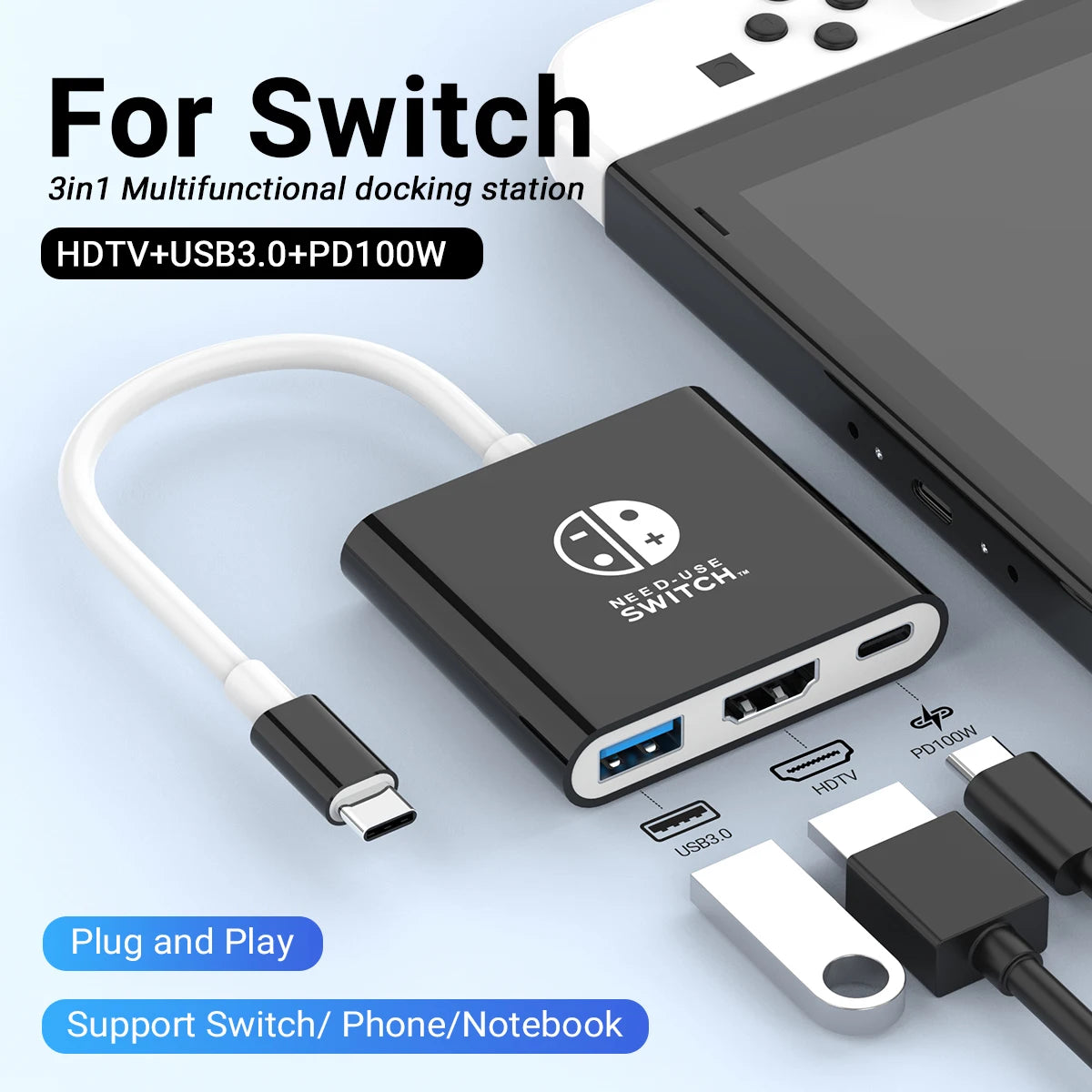 Tragbare Game-Dockingstation TYPE-C Hub mit HDMI und USB 3.0, perfekt für Reisen und Spiele