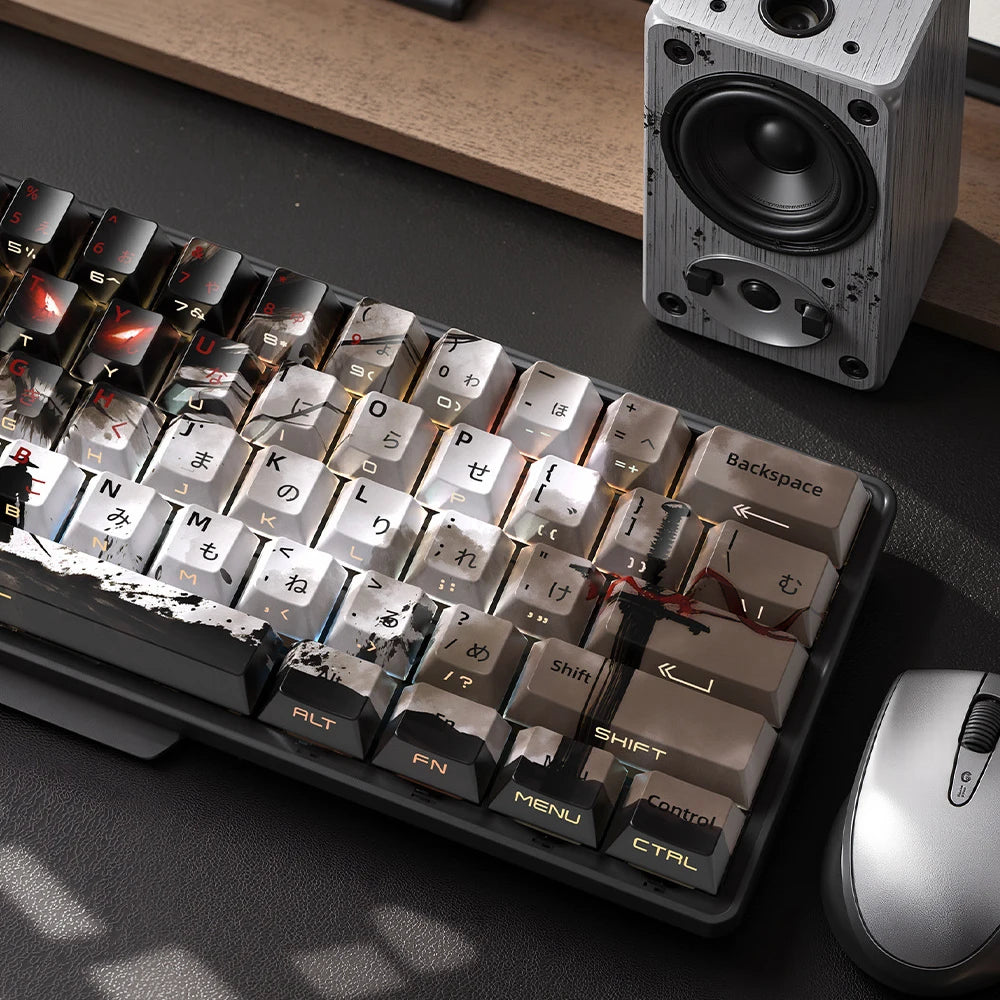 129 Tasten Swordsman 5-seitig Dye Sub PBT Tastenkappe Cherry Profile Side Gedruckt Shine Through Tastenkappen für MX Switches Gaming-Tastatur