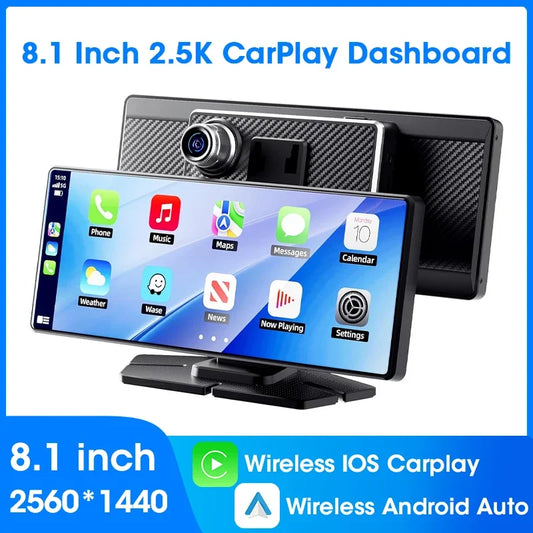 Carplay-Bildschirm für Auto, 8,1-Zoll-tragbarer Touchscreen-Autoradio mit Android Auto, 2,5 K Dashcam, Autoradio-Multimedia-Video-Player
