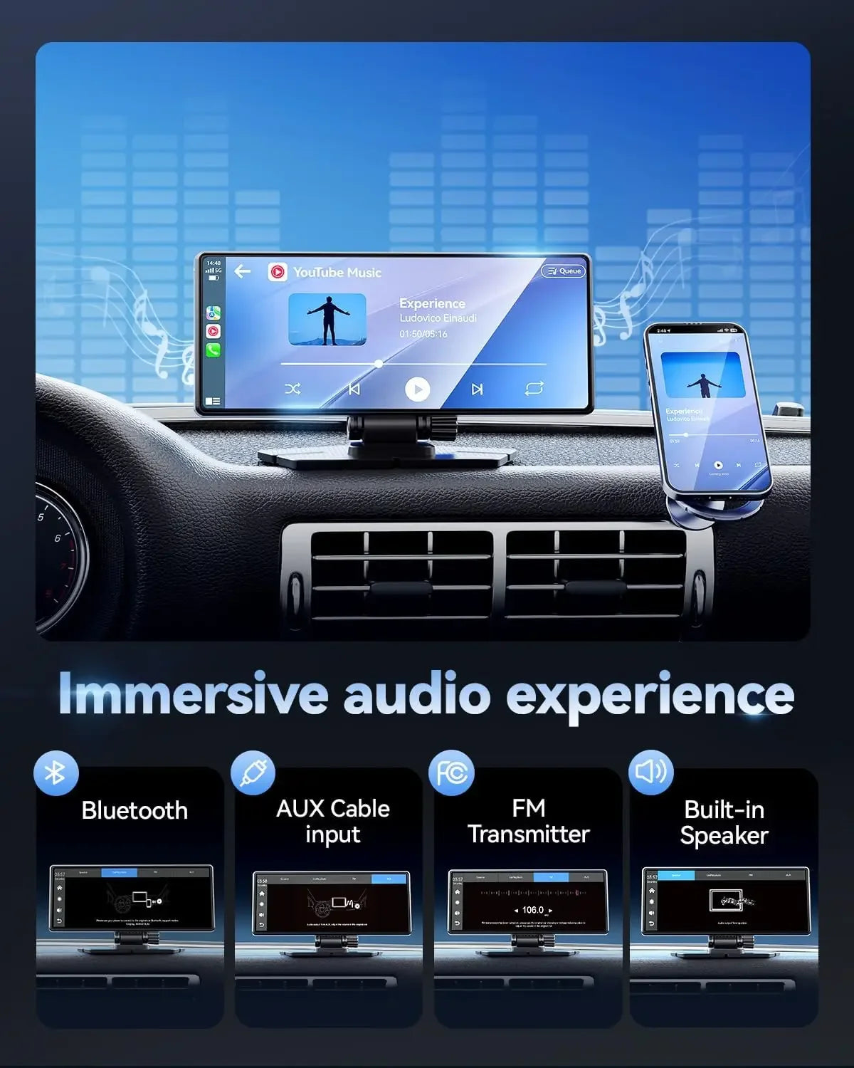 Carplay-Bildschirm für Auto, 8,1-Zoll-tragbarer Touchscreen-Autoradio mit Android Auto, 2,5 K Dashcam, Autoradio-Multimedia-Video-Player