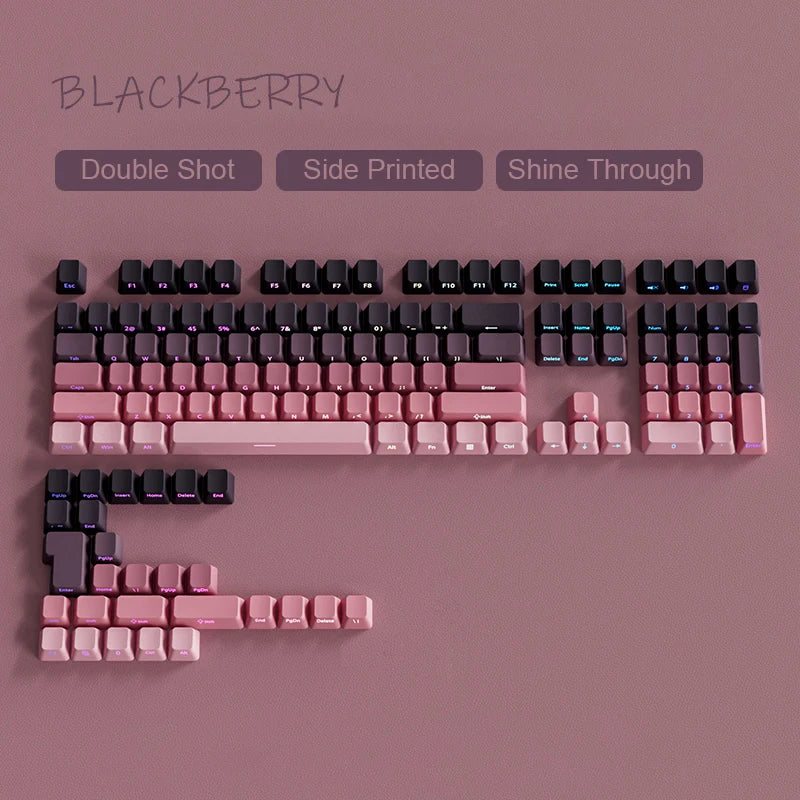 Lila Double Shot PBT-Tastenkappen mit Farbverlauf, OEM-Profil, seitlicher Druck, RGB-Hintergrundbeleuchtung, 135-Tasten für Cherry MX Switches Gaming-Tastatur