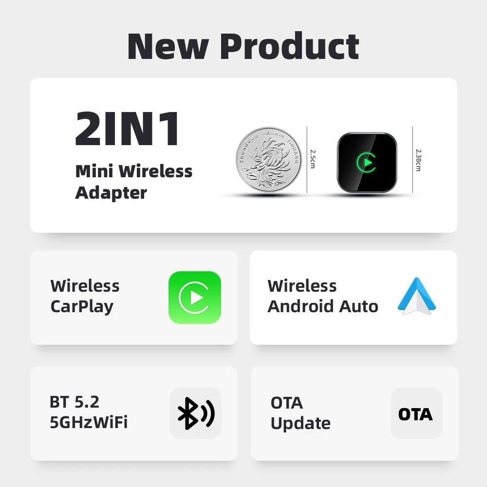 EKIY Drahtlose CarPlay Dongle Drahtlose Android Auto Adapter 2in1 Auto Intelligente Systeme AI Smart Box Für Auto Mit Wired CarPlay