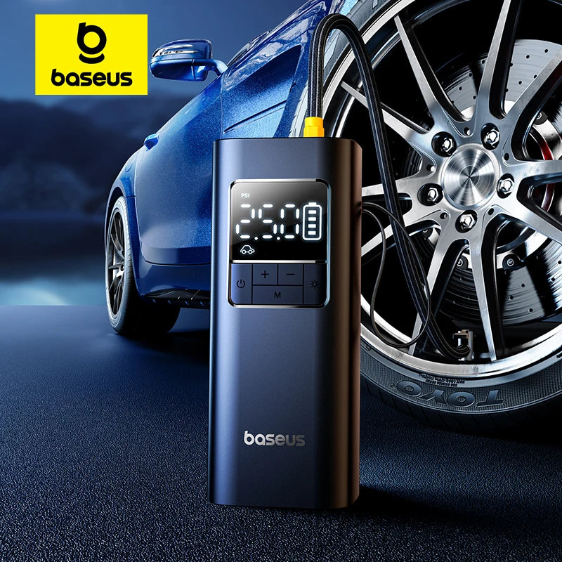 Baseus Kabellose Luftpumpe, tragbarer Luftkompressor, intelligente digitale elektrische Auto-Luftpumpe für Auto, Motorrad, Fahrrad, Inflatorpumpe