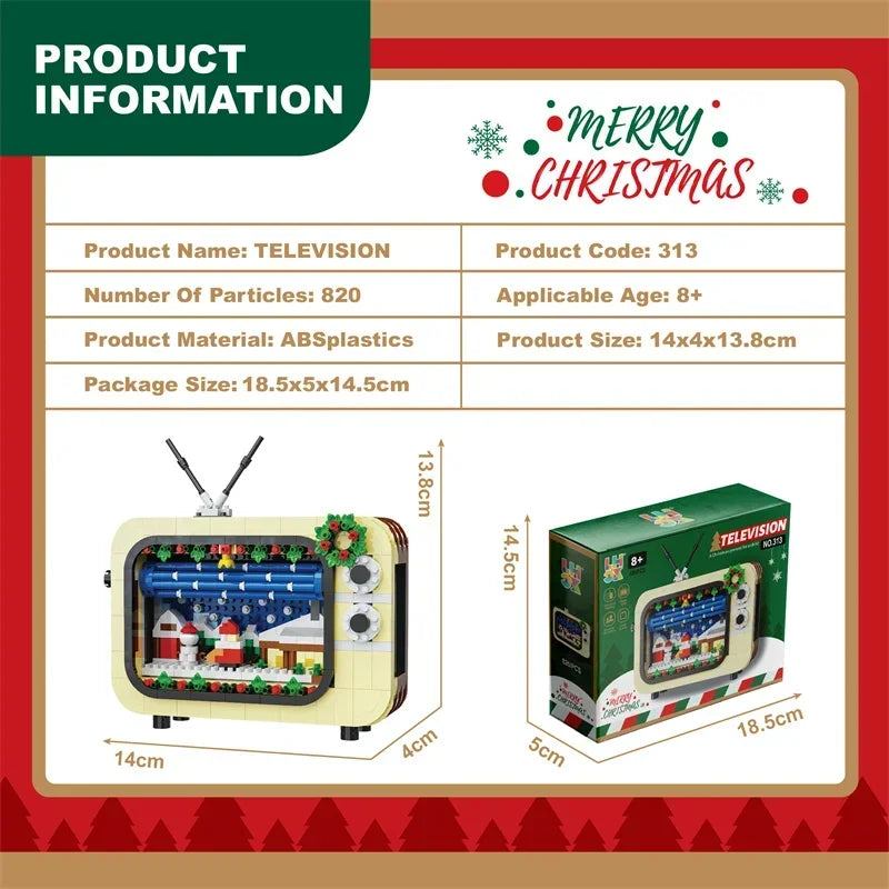 Weihnachten Retro Tv Bausteine Montage Bausteine Weihnachten Geschenk Mini Ziegel Diy Montage Pädagogisches Spielzeug Kunststoff Modell