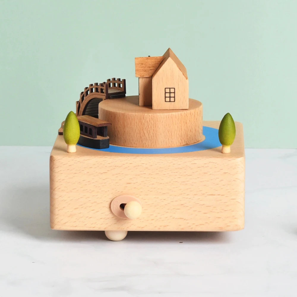 Weihnachtsgeschenke Großhandel Logo gravieren mechanische Wind Up Uhrwerk rotierende Karussell Ballerina Spieluhr aus Holz als Geschenk