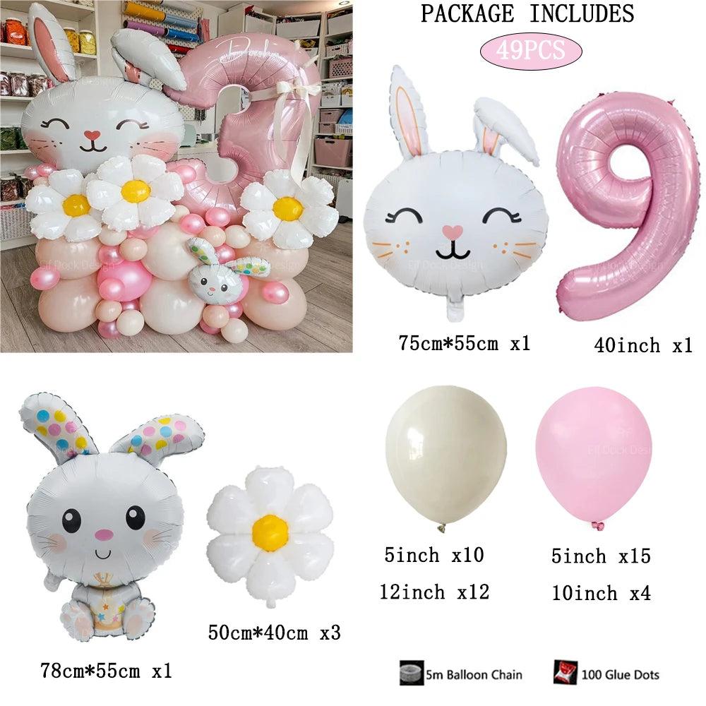 49 Stücke Ostern Niedlichen Hasen Ballon 40 zoll Rosa 1-9 Anzahl Folienballons Set Mädchen Geburtstag Babyparty Dekoration Kaninchen Globos