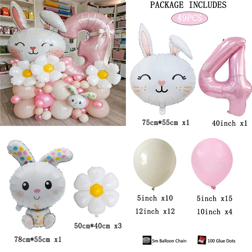 49 Stücke Ostern Niedlichen Hasen Ballon 40 zoll Rosa 1-9 Anzahl Folienballons Set Mädchen Geburtstag Babyparty Dekoration Kaninchen Globos
