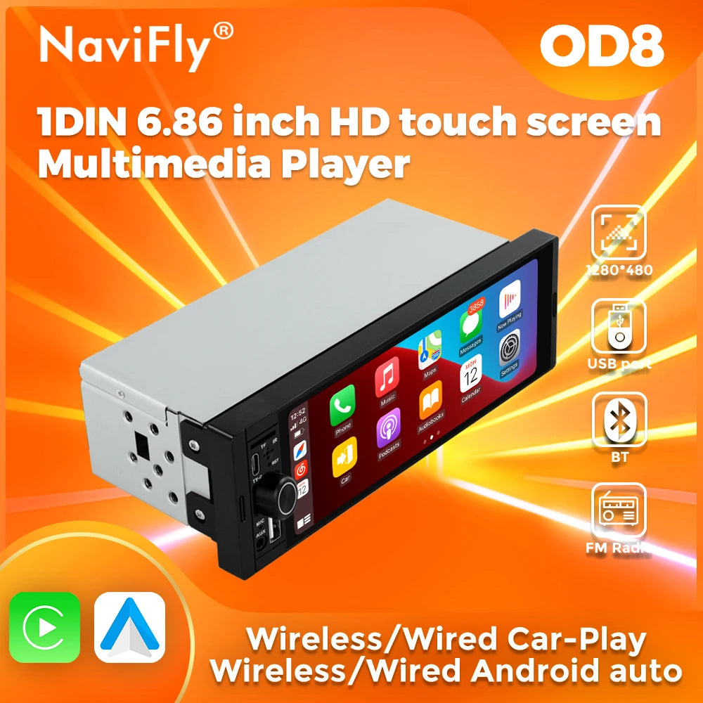 NaviFly 6,86 Zoll Universal FM Carplay Android Auto Auto Radio Autoradio Multimedia Player Auto Stereo MP5 Player Kamera Keine DVD