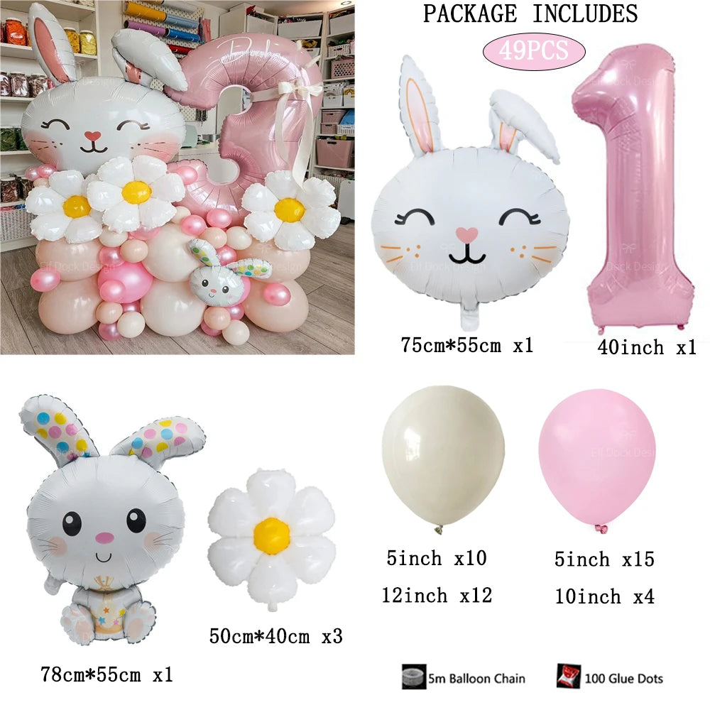 49 Stücke Ostern Niedlichen Hasen Ballon 40 zoll Rosa 1-9 Anzahl Folienballons Set Mädchen Geburtstag Babyparty Dekoration Kaninchen Globos
