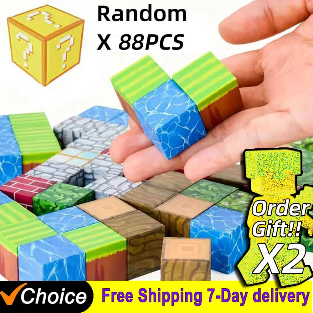 Magnetset Mine World CubeMagnetische Bausteine für Kinder ab 3 Jahren, DIY-Modell, Kinder bestellen Sie ein Geschenk mit Mini-Puppenfiguren