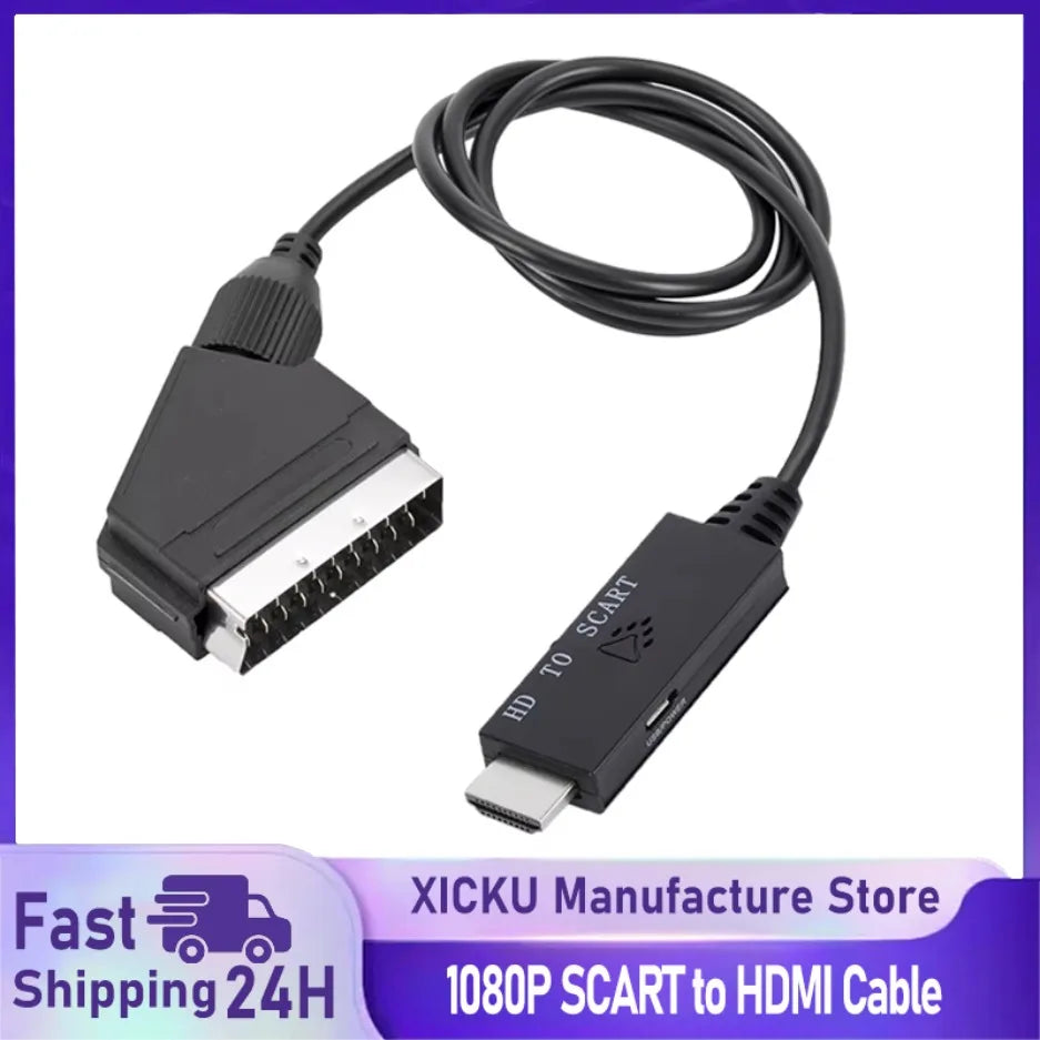 1080P SCART zu HDMI-kompatibles Video-Audio-Konverter-Adapterkabel Stecker auf Stecker SCART-Eingang zu HDMI-kompatiblem Ausgang