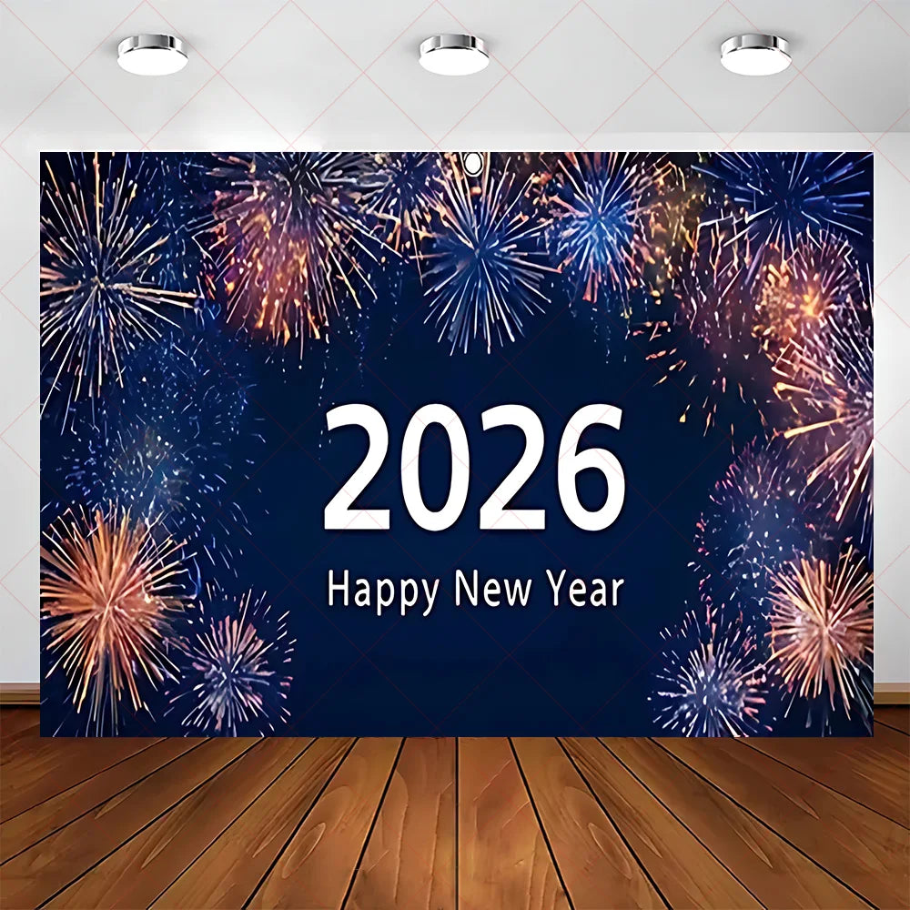 2026 Frohes Neues Jahr Party Hintergrund Banner Glitzer Uhr Champagner Hintergrund Gold Ballon Home Party Dekoration Fotografie Prop