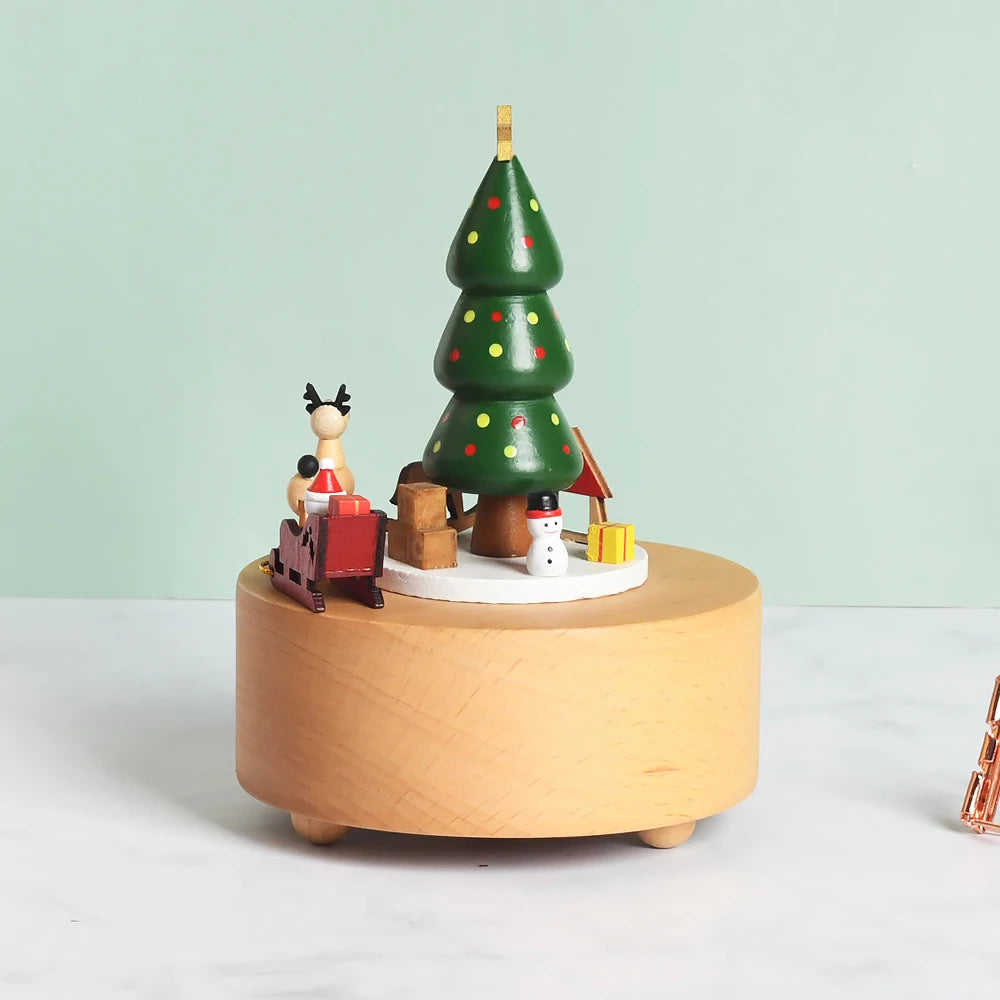 Weihnachtsgeschenke Großhandel Logo gravieren mechanische Wind Up Uhrwerk rotierende Karussell Ballerina Spieluhr aus Holz als Geschenk