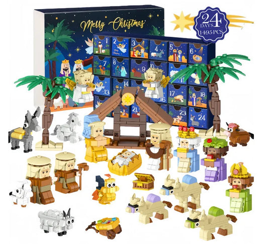 Weihnachten Adventskalender Geschenkbox DIY Weihnachtszug Jesus Ziegel Spielzeug 24 Tage Countdown Kalender Box Überraschung Weihnachtsgeschenk