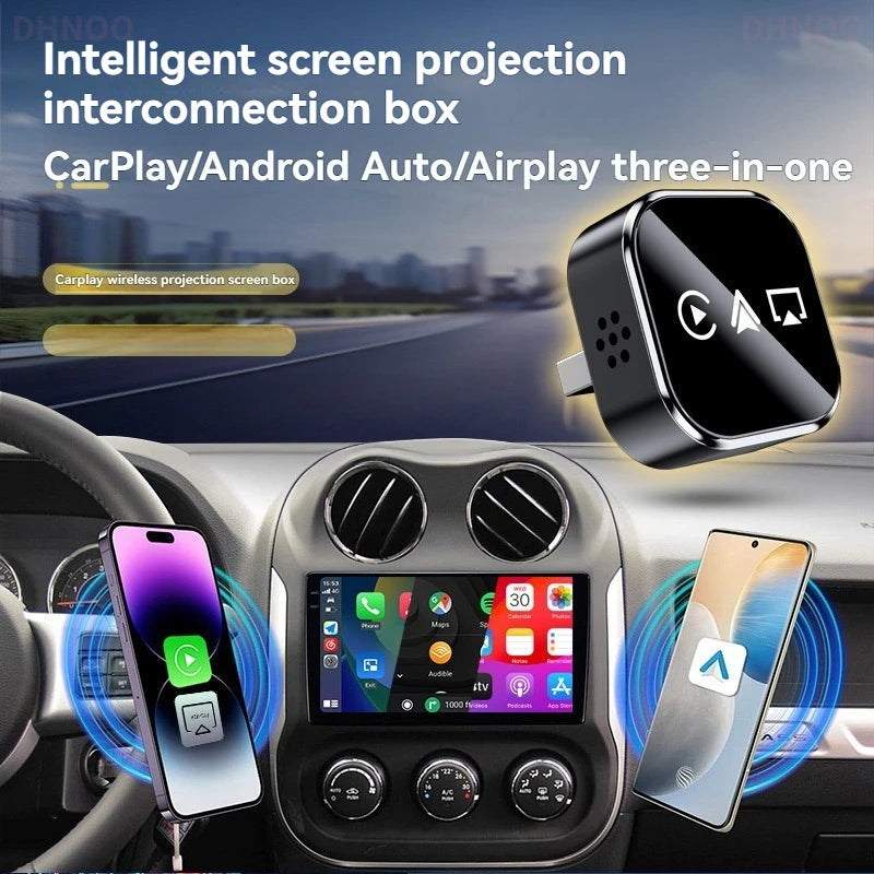 2025 Neuer kabelloser Carplay-Adapter für Apple Android Auto Airplay Smart MiNi 3in1 AI Box Auto USB Play Plug and Play Auto Connect
