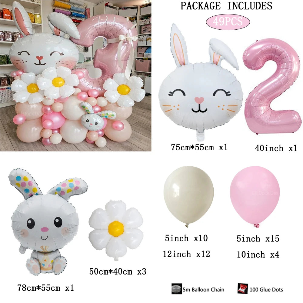 49 Stücke Ostern Niedlichen Hasen Ballon 40 zoll Rosa 1-9 Anzahl Folienballons Set Mädchen Geburtstag Babyparty Dekoration Kaninchen Globos
