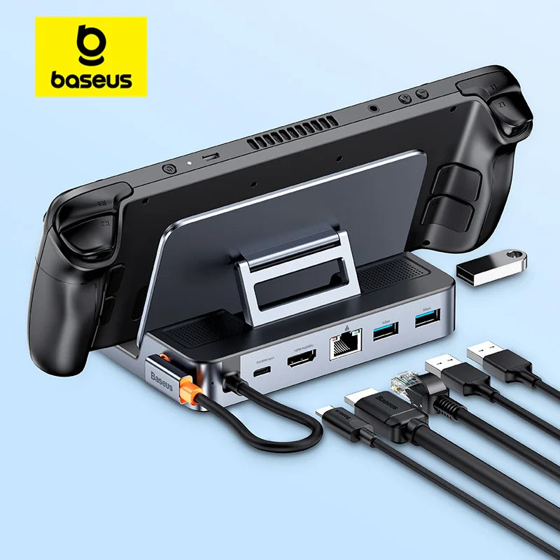 Baseus USB C Dockingstation für Steam Deck Nintend Switch 6-in-1 Typ C auf 4K@60Hz HDMI-kompatibler Gigabit Ethernet USB 3.0 Hub