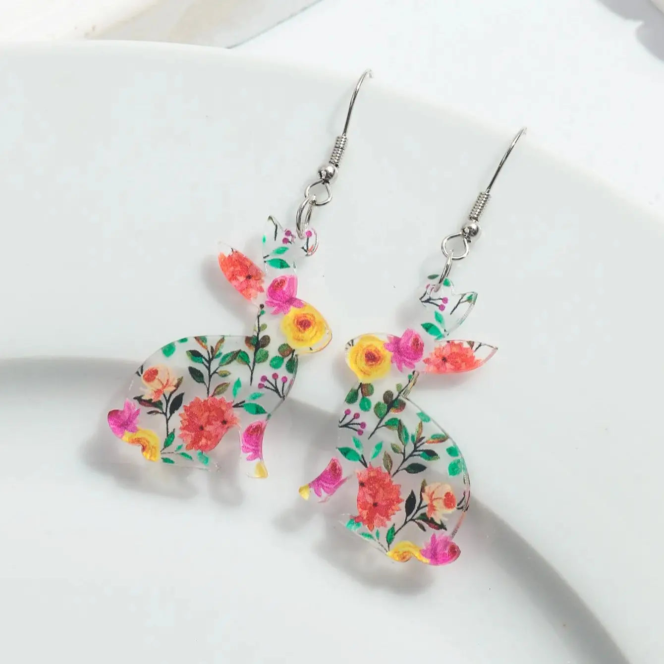 Ostern Bunte Transparente Kaninchen Anhänger Ohrringe für Frauen Mädchen Schöne Tier Kaninchen Druck Tropfen Ohrringe Schmuck Party Geschenke