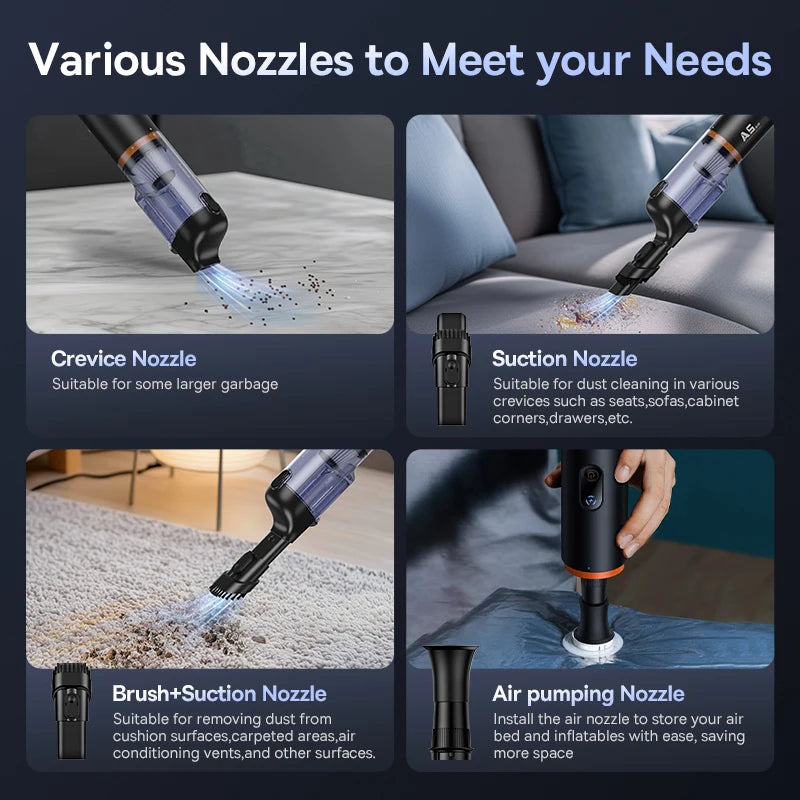 Baseus A5 Air Auto-Staubsauger, 2-in-1, leistungsstarker kabelloser Reiniger, starke Saugkraft, Hand-Autoreinigung, tragbares Haushaltsgerät