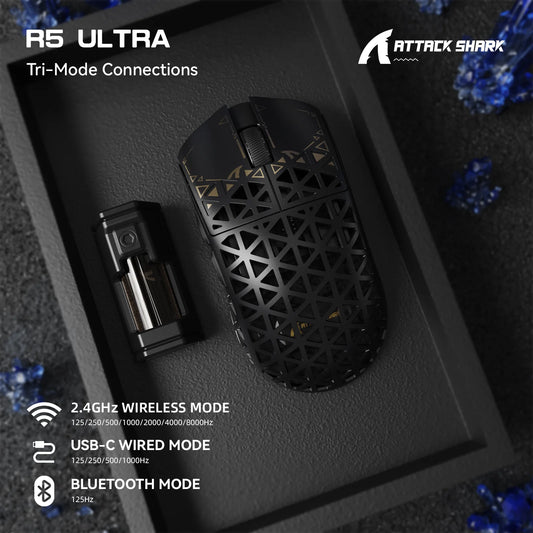 ATTACK SHARK R5 Ultra Carbon Fiber Wireless Gaming Mouse, PixArt PAW3950MAX Gaming Sensor, 42000 DPI, 8000 Hz, MCU Nordic 52840