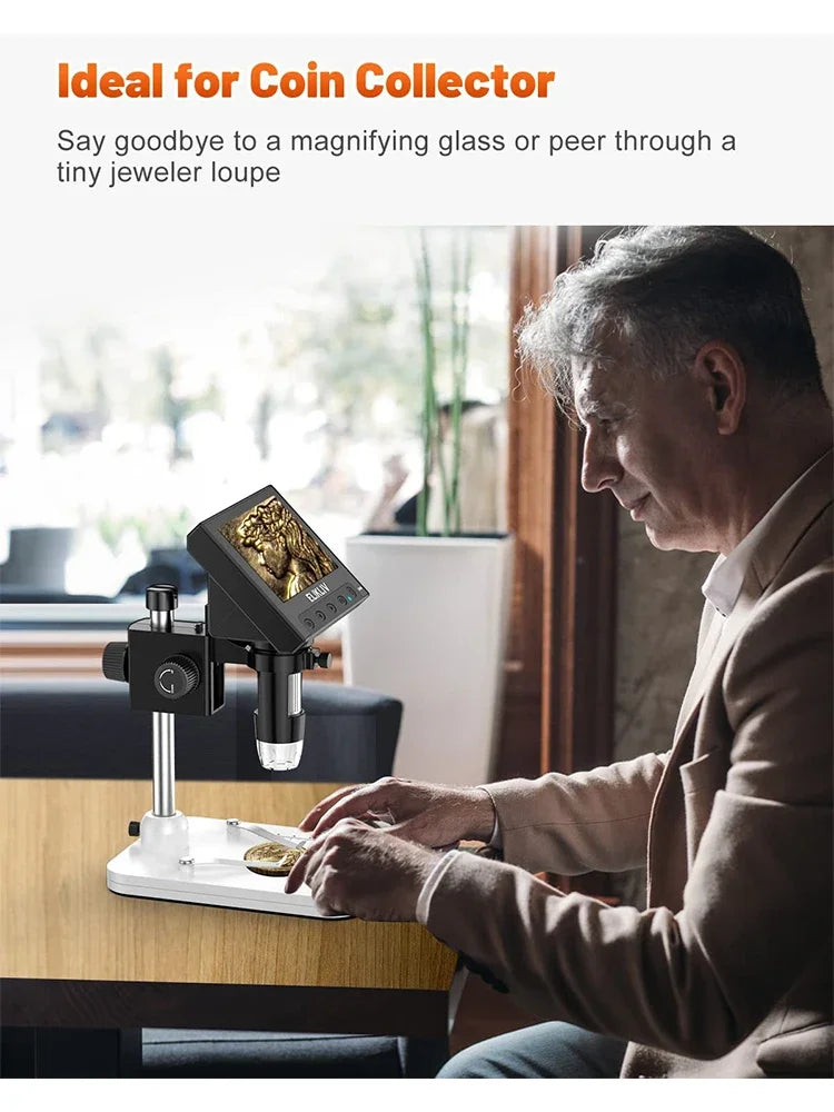 Elikliv EDM4 4,3-Zoll-LCD-Digitalmikroskop für elektronische 1000-fache Münzlupe, Reparaturmikroskop mit LED-Leuchten für PC und Windows