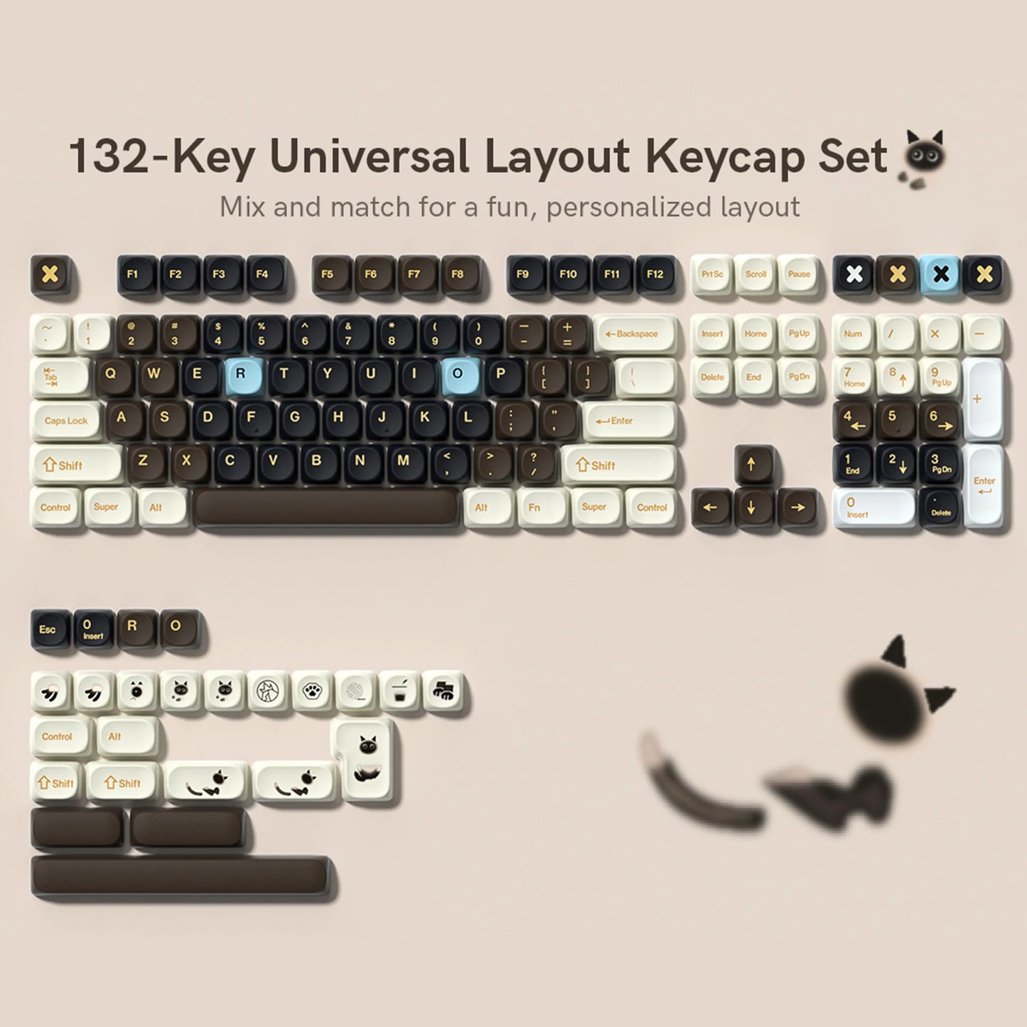 134-Tasten-Thema aus Walnussholz, MOA-Profil, PBT-Tastenkappen, individuelle Dye-Sub-Tastenkappen für mechanische Gaming-Tastatur 61/87/104 Cherry MX