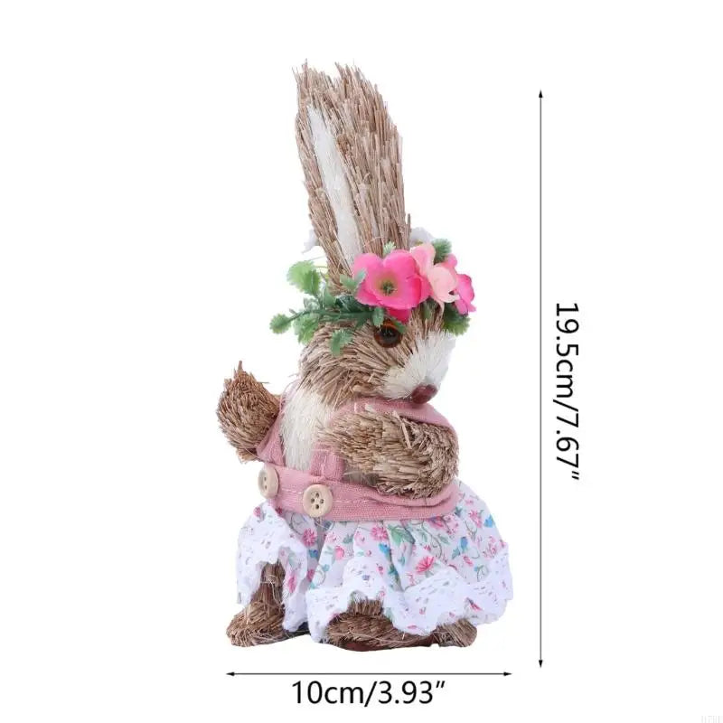 Ostern Stroh Kaninchen Ornament für kreative künstliche Hase für mit Blumenkranz Schürze stehende Figur Urlaub Party
