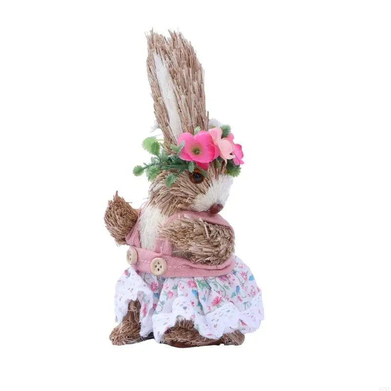 Ostern Stroh Kaninchen Ornament für kreative künstliche Hase für mit Blumenkranz Schürze stehende Figur Urlaub Party