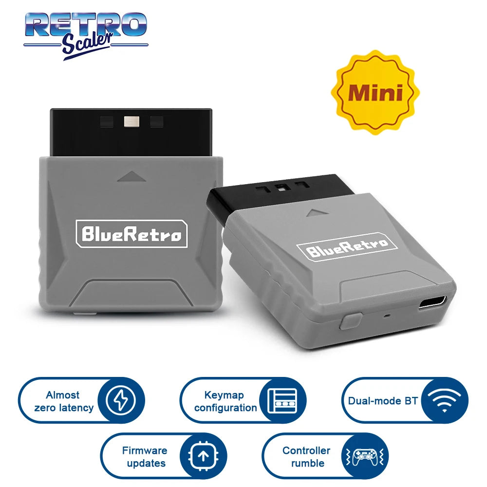 RetroScaler Mini Blueretro Receiver Adapter für PS1 PS One PS2 kompatibel mit 8bitdo PS4 PS5 Xbox Series X Wireless Controller