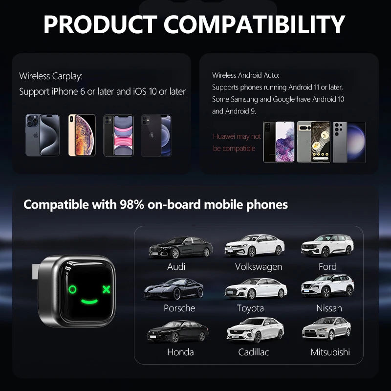 Drahtlose CarPlay Android Auto 2in1 AI Smart Box Mini Auto Spielen Adapter Apple Carplay Drahtlose Android Auto Bluetooth für Das Auto