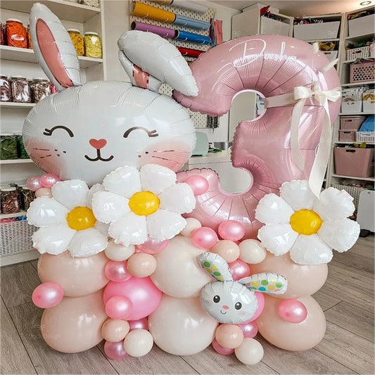 49 Stücke Ostern Niedlichen Hasen Ballon 40 zoll Rosa 1-9 Anzahl Folienballons Set Mädchen Geburtstag Babyparty Dekoration Kaninchen Globos