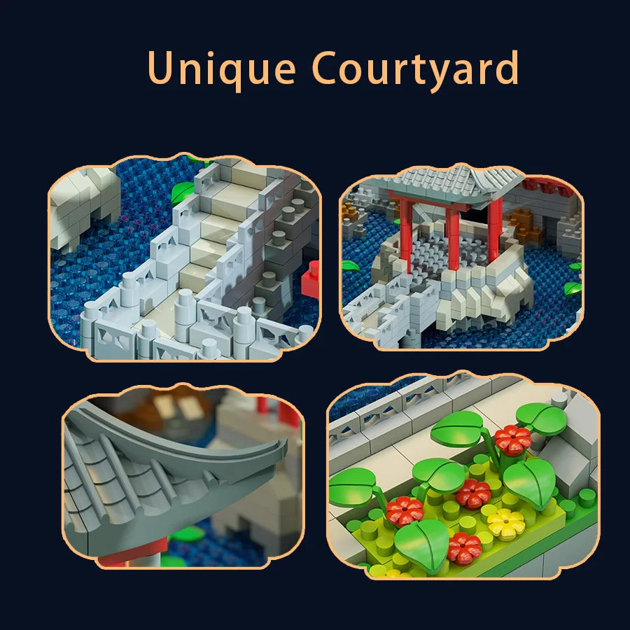 Suzhou Garten chinesische klassische Gebäude Mikropartikel Baustein Modell Dekoration Lernspielzeug