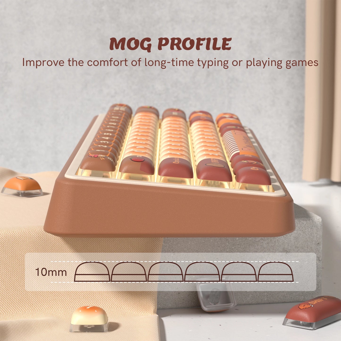 125-Tasten-MOG-Profil, fünf Seiten, Farbsublimation, PBT-Tastenkappen, individuell abgerundete, niedliche Tastenkappen für Cherry MX Switches Gaming-Tastatur