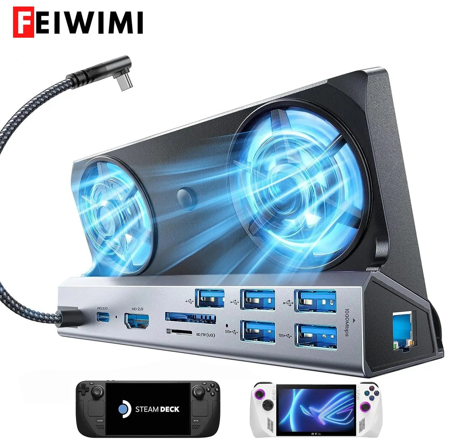 13-in-1-Legion-Go-Dockingstation, Legion-Go-Dock-Hub mit 5 USB, Dual-Lüfter, HDMI 4K bei 60 Hz, 100 W Aufladung für Legion Go