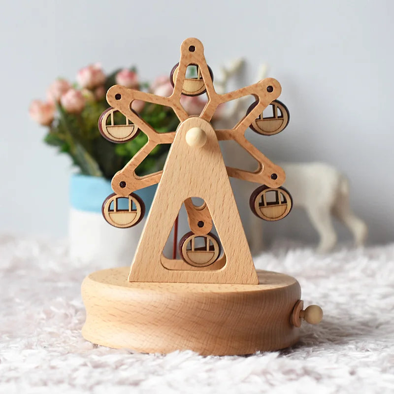 Weihnachtsgeschenke Großhandel Logo gravieren mechanische Wind Up Uhrwerk rotierende Karussell Ballerina Spieluhr aus Holz als Geschenk