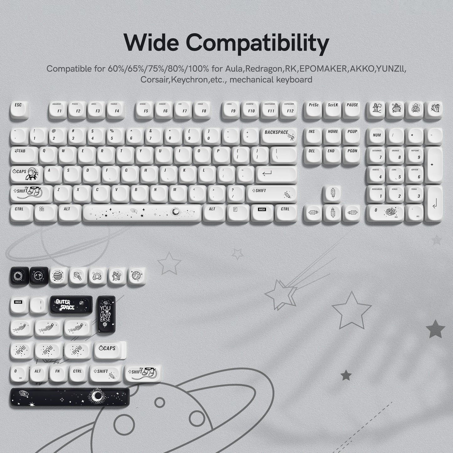 134-Tasten-Thema aus Walnussholz, MOA-Profil, PBT-Tastenkappen, individuelle Dye-Sub-Tastenkappen für mechanische Gaming-Tastatur 61/87/104 Cherry MX