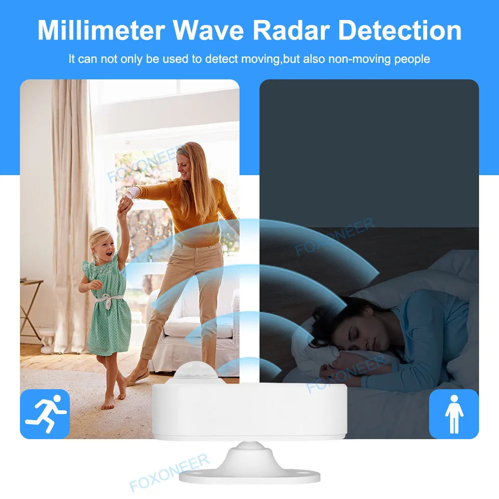 Smart Zigbee Human Presence Sensor 24G MmWave Radar + PIR, Helligkeitserkennung. Verwenden Sie die Batterieunterstützung Zigbee2mqtt Home Assistant - NVTS Solutions