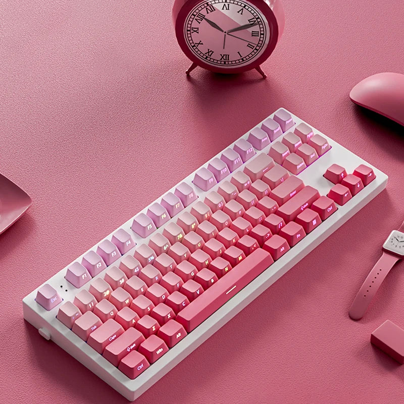 135 Tasten Double Shot Shine Through Tastenkappen Erdbeerrosa Seitendruck PBT Tastenkappen Kirschprofil für MX Switches Gaming-Tastatur