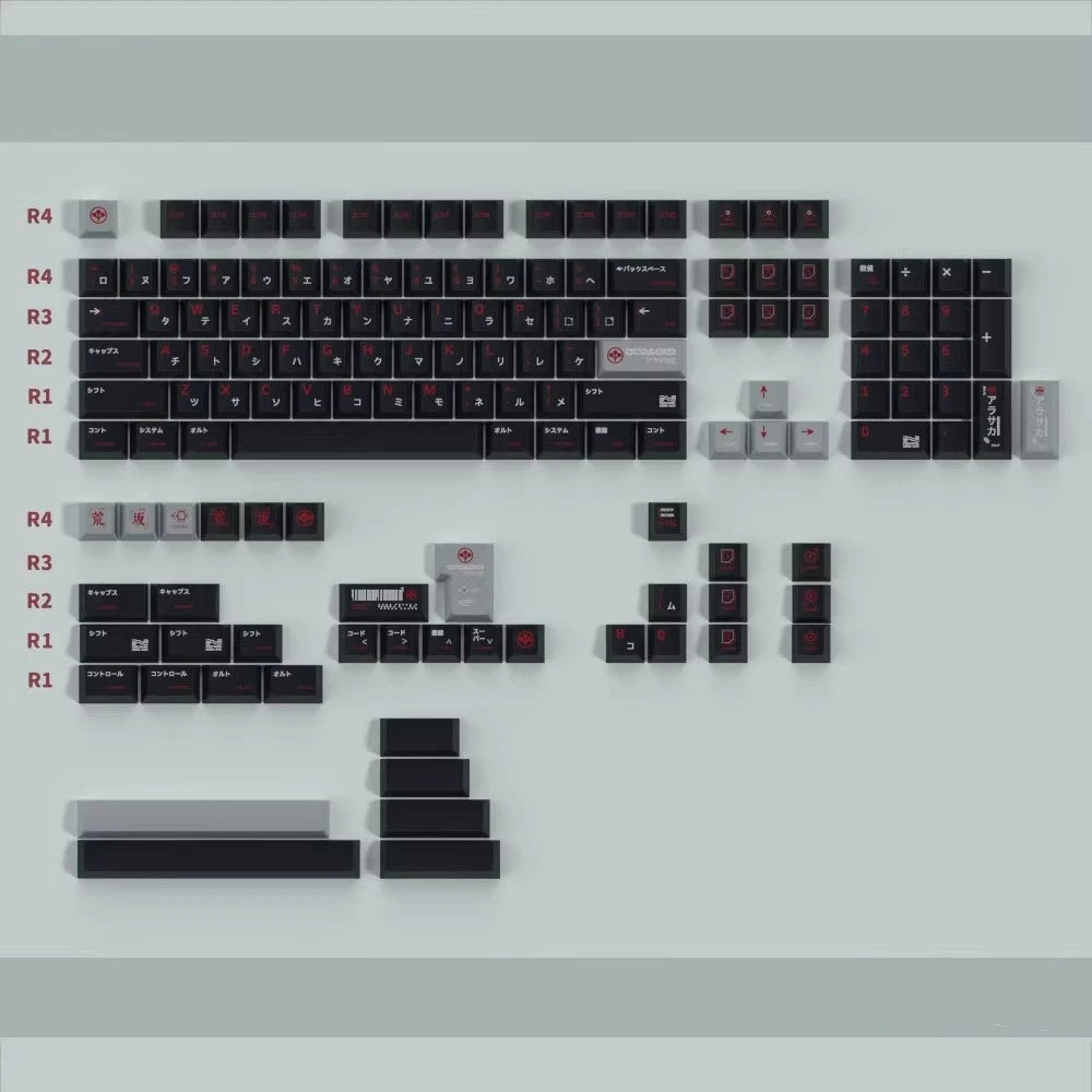 140+ Tasten/Set Arasaka Gaming Tastenkappen PBT Farbstoffsublimation Schwarz Rot Tastenkappen Kirschprofil Anime Spiel CBPK 2077 Tastenkappe MX Switch