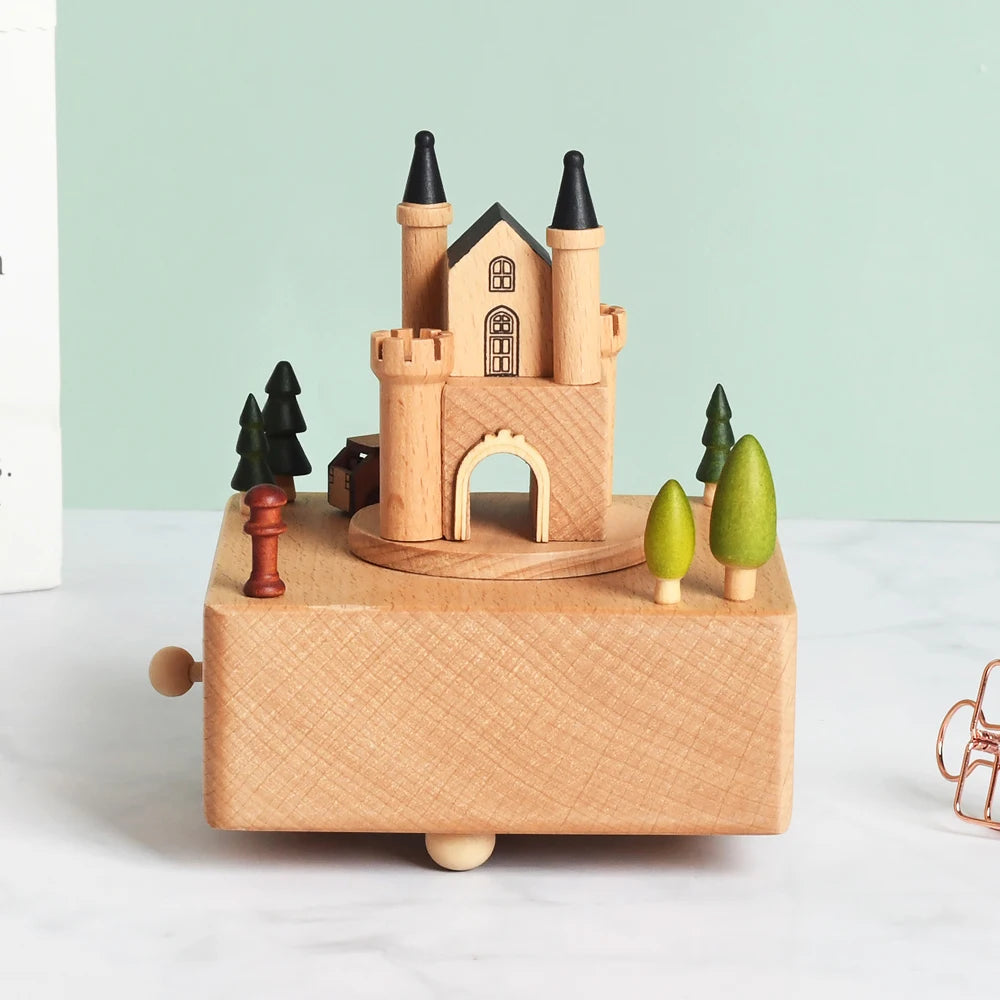 Weihnachtsgeschenke Großhandel Logo gravieren mechanische Wind Up Uhrwerk rotierende Karussell Ballerina Spieluhr aus Holz als Geschenk