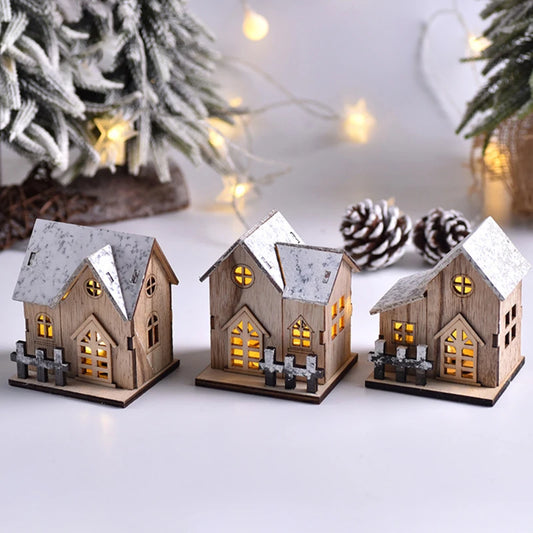 Weihnachten Haus Cottages DIY Spielzeug Ornament Landschaft Dekor Puppenhaus LED Leuchtende Holz Schreibtisch Dekoration Frohes Neues Jahr Geschenke