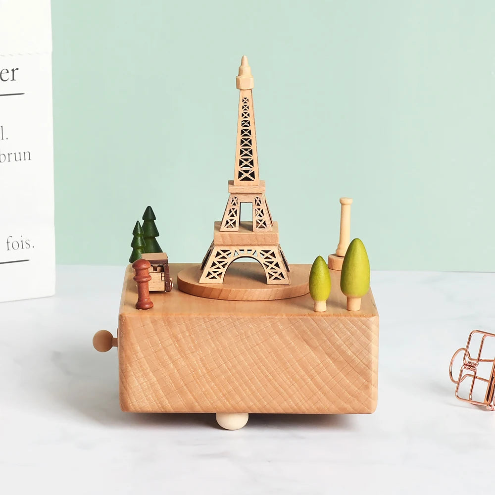 Weihnachtsgeschenke Großhandel Logo gravieren mechanische Wind Up Uhrwerk rotierende Karussell Ballerina Spieluhr aus Holz als Geschenk