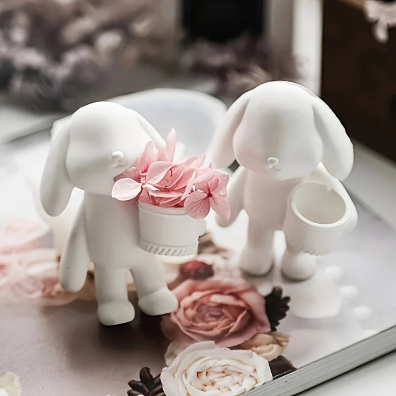 Ostern Blumen Eimer Kaninchen Gips Ornament Silikon Formen DIY Beton Hause Urlaub Dekoration Harz Form Handwerk Gießen